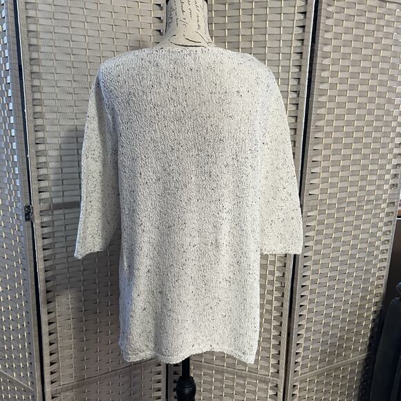 J. Jill Speckled Knit Tunic Sweater Size M Ivory Gray 3/4 Sleeves Notch Hem - Picture 3 of 11